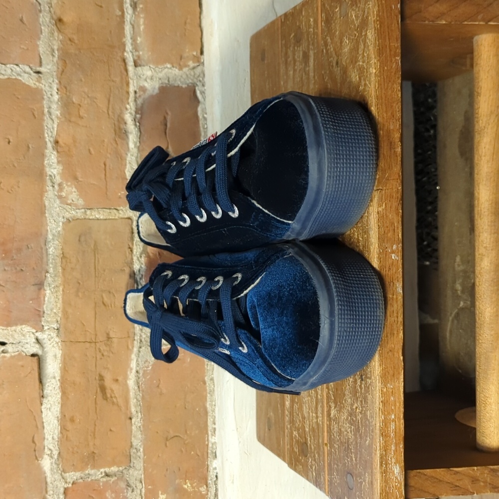 Superga Women's Blue Velvet Platform Sneakers - Picture 3 of 6